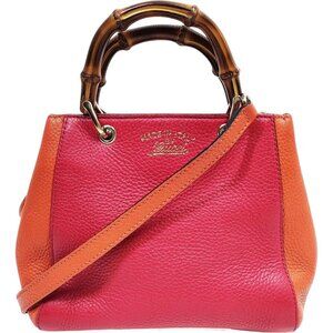 (S6) Gucci Crossbody Bag Bamboo Pink Leather